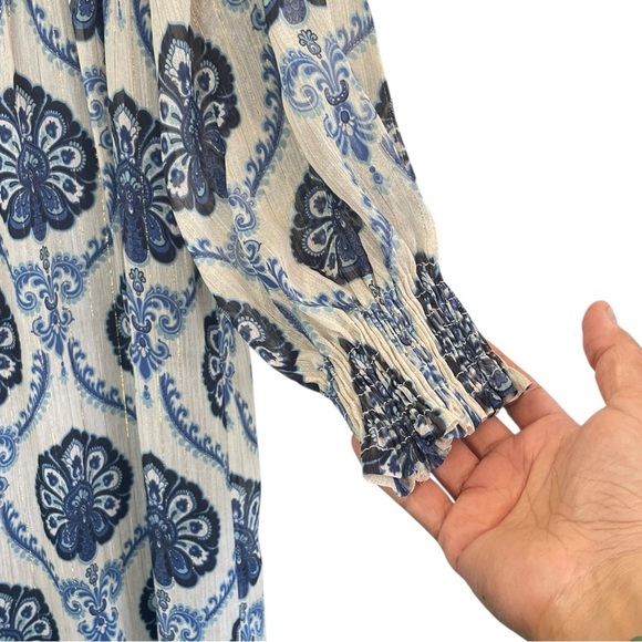 ZARA Blue Metallic Paisley Printed Dress Size: M - Picture 5 of 14